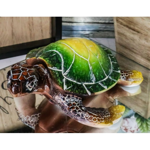 Nautical Ocean Green Hues Giant Sea Turtle Swimming Decorative Figurine Tortoise