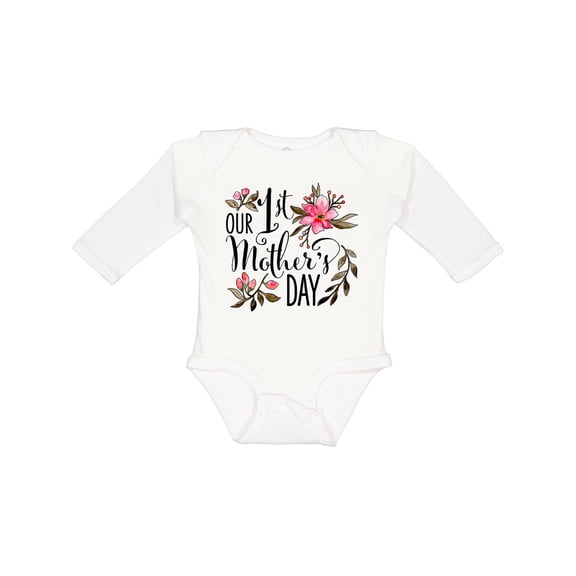 Inktastic Our First Mother's Day- Pink Flowers Boys or Girls Long Sleeve Baby Bodysuit