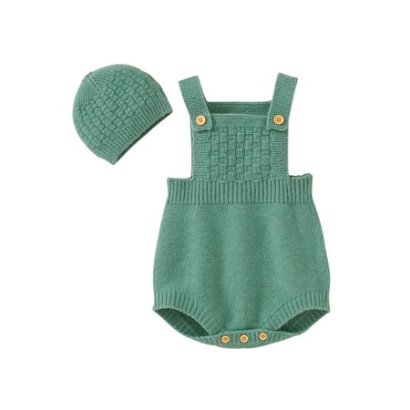 

Bagilaanoe Newborn Baby Girl Boy Knitted Rompers Sleeveless Sweater Bodysuit + Hat 3M 6M 9M 12M 18M Infant Ribbed One Piece Jumpsuit