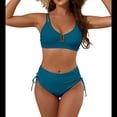 thumbnail image 1 of Trajes de Baño de Cintura Alta para Mujer, Trajes de Baño con Control de Abdomen, Conjuntos de Bikini de Dos Piezas con Frunces Cruzados y Recortes. Azul Pavo Real M, 1 of 8