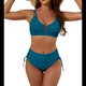 thumbnail image 1 of Trajes de Baño de Cintura Alta para Mujer, Trajes de Baño con Control de Abdomen, Conjuntos de Bikini de Dos Piezas con Frunces Cruzados y Recortes. Azul Pavo Real S, 1 of 8
