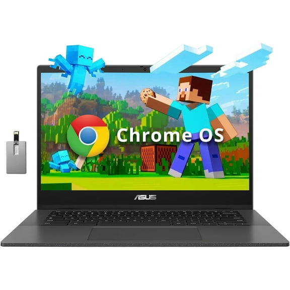 ASUS Chromebook CM1402 14" FHD Anti-glare Laptop, MediaTek Kompanio 520, 4GB LPDDR4X, 64GB eMMC, HD Webcam, WiFi 6, Bluetooth, Chrome OS, Gravity Gray, 128GB Hotface USB Card