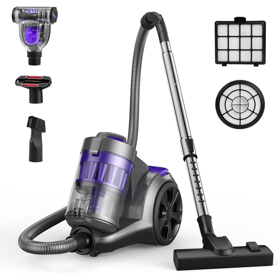 Canister Vacuum Cleaner, 1700W 45Kpa Bagless Vacuum Cleaner, Multi-Cyclonic Filtration, 2 HEPA Filters, 3.5QT, 4 Tools, Corded Vacuum for Hard Floor, Pet Hair