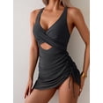 thumbnail image 4 of Women’s One Piece Swimdress Swimsuit Mesh Sarong Wrap Skirt Tummy Control V Neck Cutout Bathing Suit Drawstring Swimwear, 4 of 6