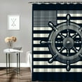 thumbnail image 2 of JRXY Summer Costal Navy Blue White and Gray Stripe Helm Anchor Boat Star Shower Curtain White, 2 of 7