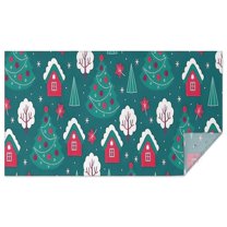 Dark Teal Christmas Village Pattern Rectangle Tablecloth 60"x102",Waterproof Polyester Rectangle Table Cloth, Wipeable Spillproof Polyester Tablecloth for Dining, Camping, Indoor and Outdoor
