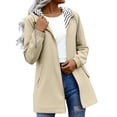 thumbnail image 2 of Baberdicy Womens Autumn Winter Solid Color Hoodie Pockets Zipper Mid Long Length Jacket , Level-3 Waterproof Windbreaker, Hooded Rain Jacket, Packable Hiking Shell Khaki Xl, 2 of 5