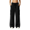 thumbnail image 3 of Women's Cargo Sweatpants Wide Leg Joggers Solid Color Drawstring Side Stripe Baggy Lounge Pants with Pockets, 3 of 6