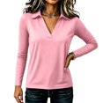 thumbnail image 5 of Trgacdwlo Womens Polo Shirts V Neck Collared Long Shirts for Women Basic Summer Loose Business Casual Tops for Women Pink M, 5 of 8