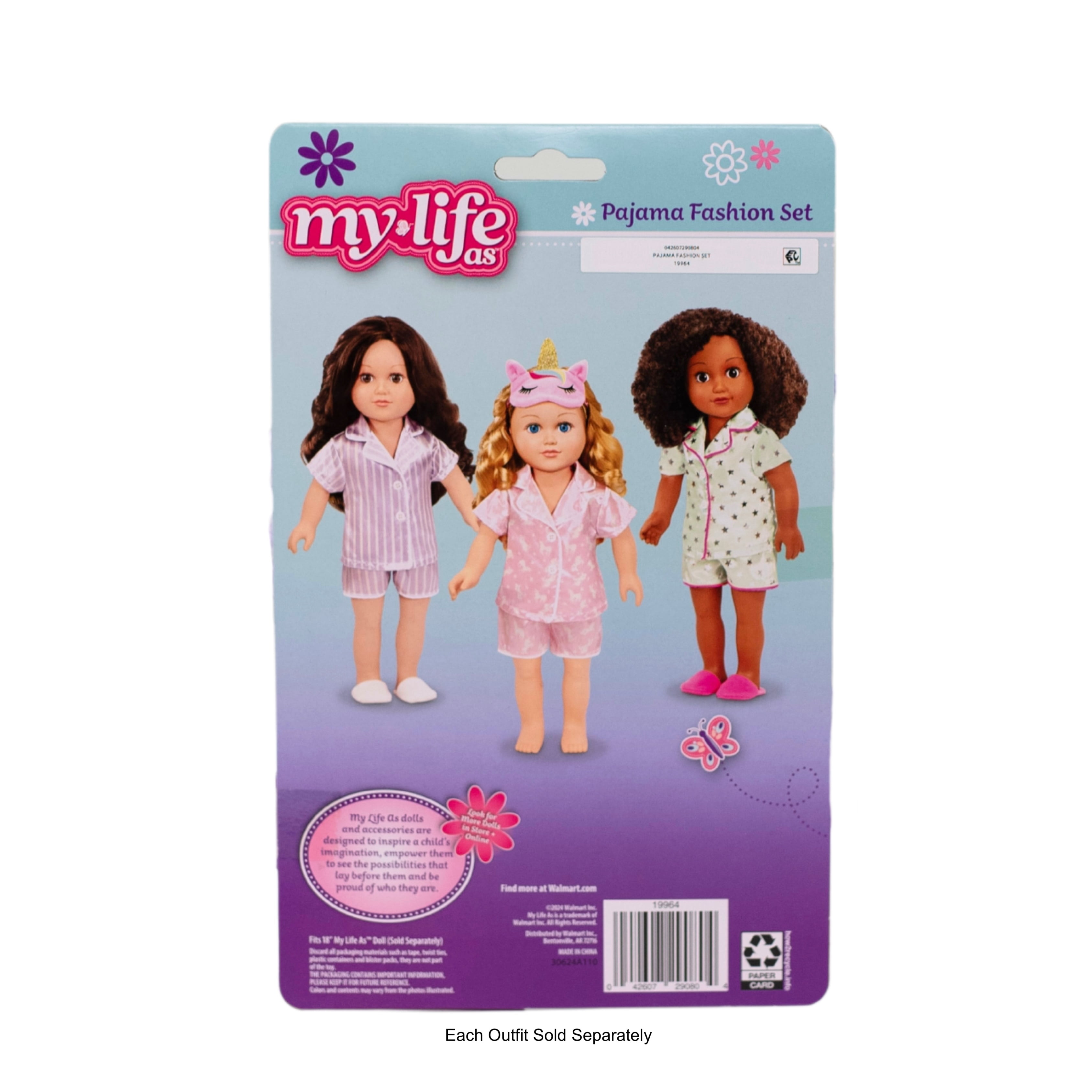 My Life As Pajama Fashion Set for 18-inch Doll, 3 Pieces Included, Assorted Colors
