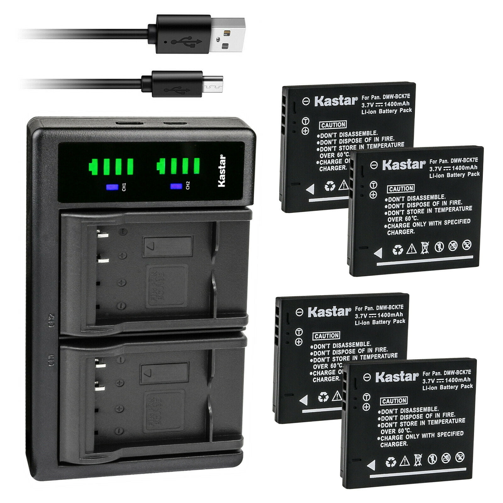 2X Battery & USB Charger DMW-BCK7 for Panasonic Lumix DMC-SZ1 DMC-FS35 DMC-FS45 