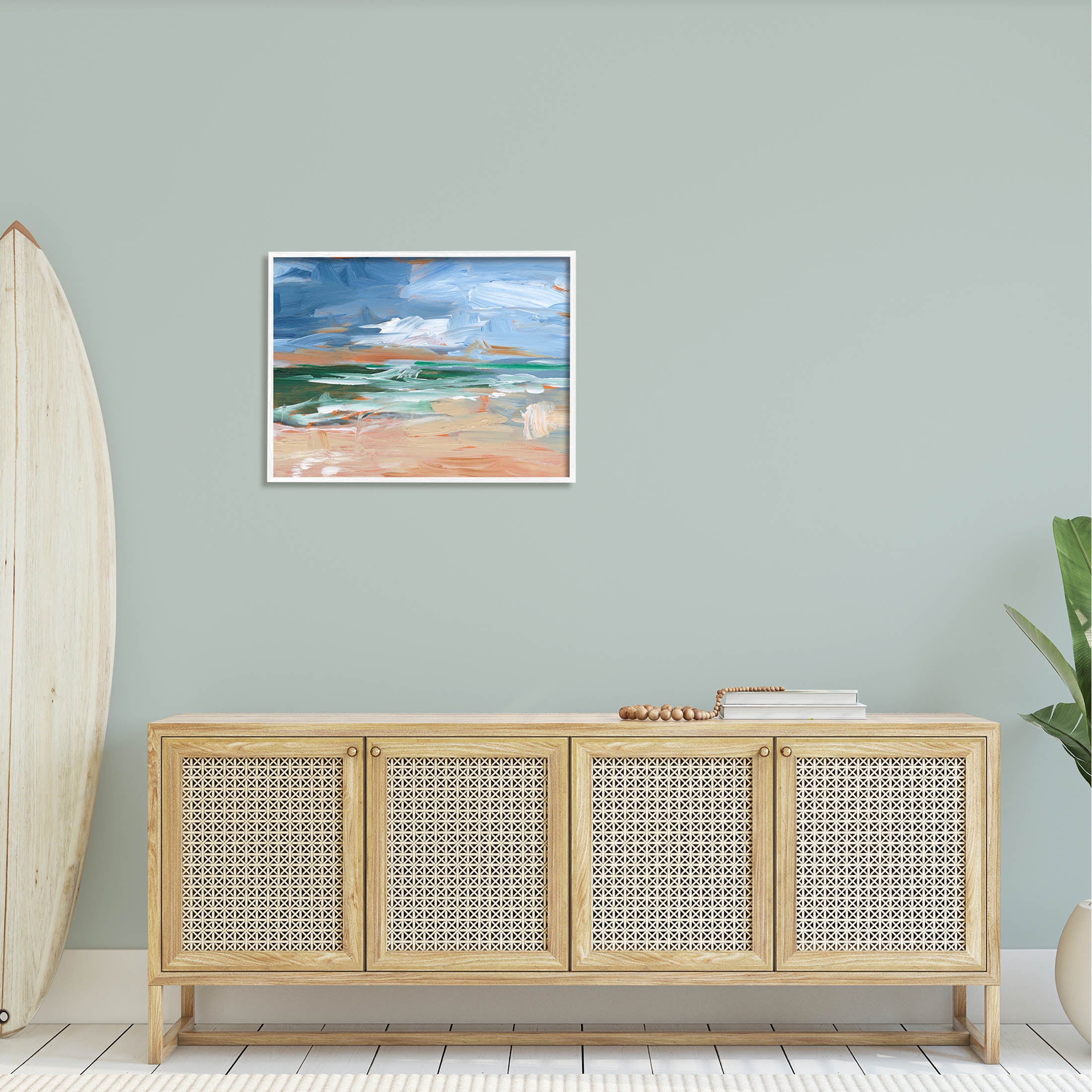 Abstract Beach Nautical Scenery Landscape Painting White Framed Art Print Wall Art