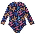 thumbnail image 3 of LYMAYTER Kids Girls Swimwear Jumpsuit Long Sleeves Bathing Suit Prints One-Piece Bikini Toddler Quick Dry Bathing Suit for 4-12 Years, 3 of 8
