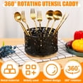 thumbnail image 5 of Tzdxfgl 360 Rotating Silverware Organizer & Utensil Holder for Countertop, 4 Compartment Metal Caddy, Kitchen Silverware Organizer with Wooden Base, Black, 5 of 12