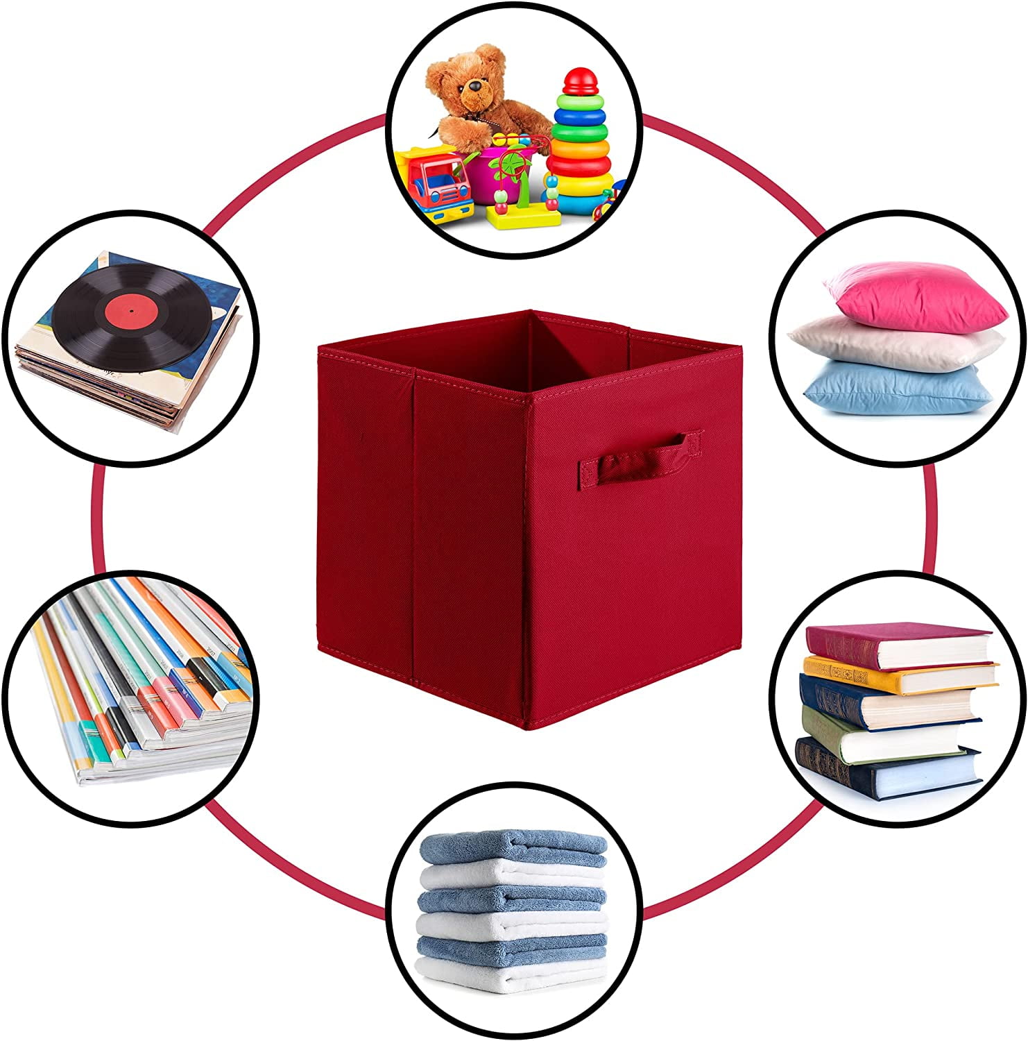 Sorbus Fabric Storage Bins 11" Foldable Cubes With Handles For Pantry, Cubbies, Toy And Closet Shelving Organization - 6Pk (Red)
