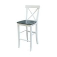 thumbnail image 3 of International Concepts Solid Wood 3-Piece Dining Set with 30 in. Round Pedestal Bar Height Table and 2 Cross Back Bar Height Stools in White/Heather Gray, 3 of 3