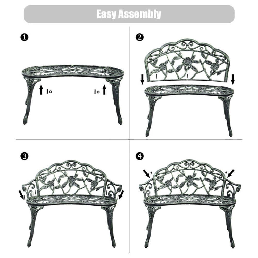 Aimee Lii Outdoor Cast Aluminum Patio Bench, Outdoor Patio Furniture, Antique Rose Aimee Lii Outdoor Cast Aluminum Patio Bench, Outdoor Patio Furniture, Antique Rose