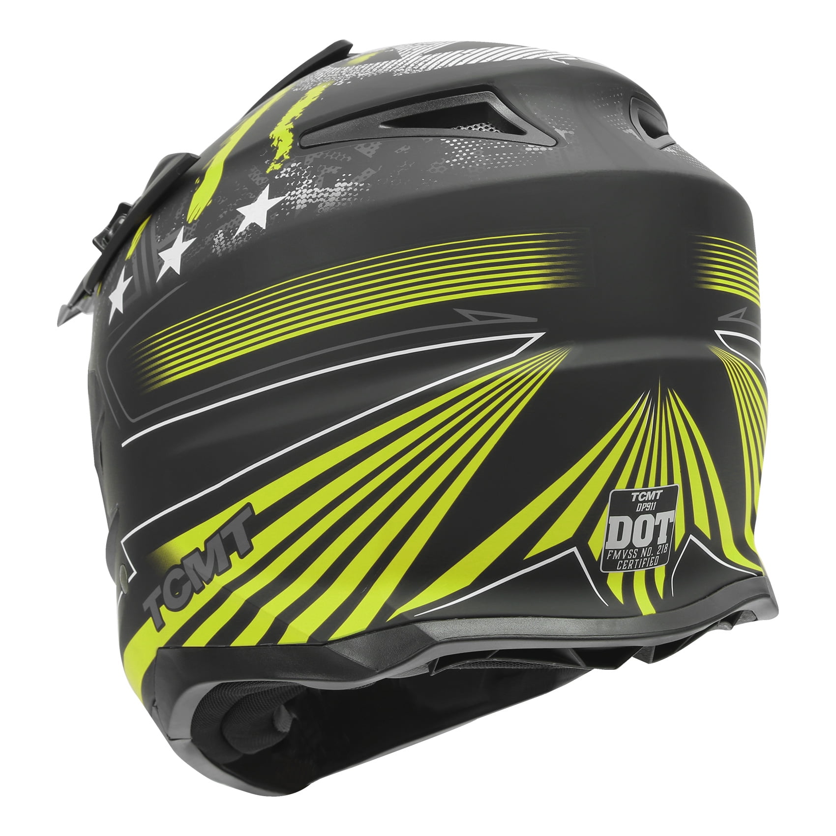 TCMT DOT Dirt Bike Helmet Full Face Adult Motorcross Helmet for Atv Offroad Street Dirt Bike Black Green Star XL Size