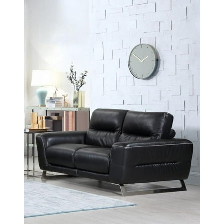 Modern Black Genuine Italian Leather Loveseat Global United 485