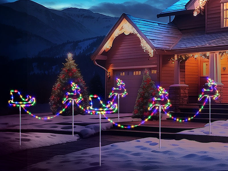 Quntis Christmas Pathway Lights Outdoor, Colorful Christmas Landscape Path Lights Reindeer Lights Waterproof, Christmas Light Decoration Light Holiday Decor for Yard Patio Lawn
