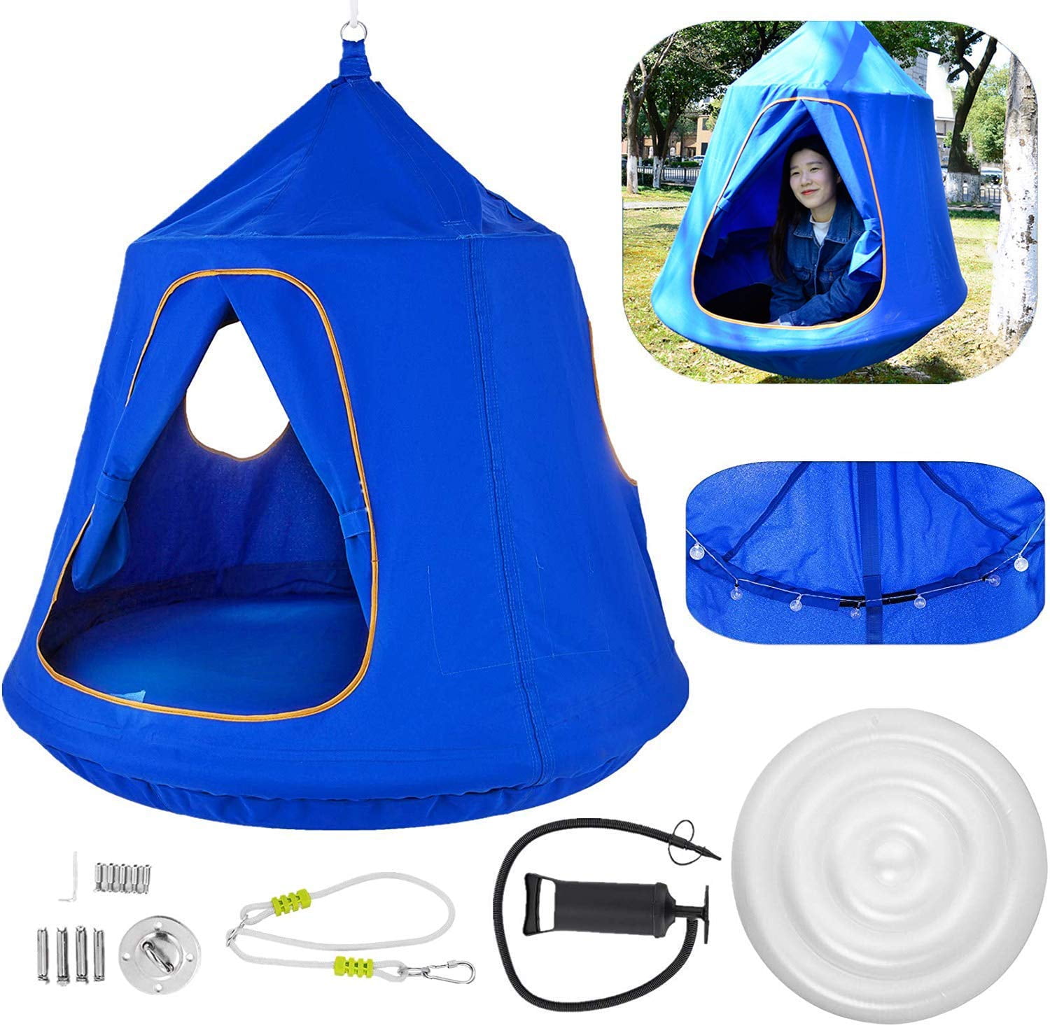 Blue Details about   VEVOR Go 45dx54 H HangOut HugglePod Hanging Tree Tent with LED Lights 
