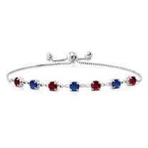 Gem Stone King 925 Sterling Silver Round Red Created Ruby and Blue Created Sapphire Tennis Bracelet for Women (2.65 Cttw, Gemstone July Birthstone, Round 4.5MM, Fully Adjustable up to 9 inch)