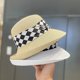 thumbnail image 3 of Sombrero de paja estilo Hepburn para mujer, sombrero de paja estilo Hepburn, Vintage, elegante, a cuadros, con diseño de lado ancho, protección UV, flexible, para vacaciones en la playa, 3 of 4