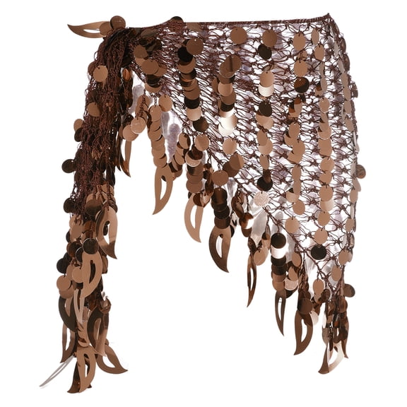 Uxcell Women's Belly Dance Hip Scarf with Sequins Triangle Wrap Skirts Waist Chain for Party Costume Performance Brown