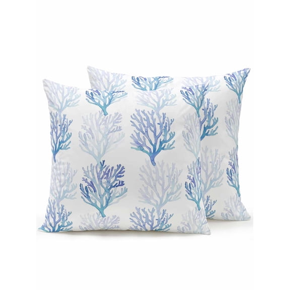 Outdoor Throw Pillow Set of 2, Coastal Blue Coral Waterproof Pillow with Insert Included, Nautical Ocean Seaside Beach Decorative Accent Cushion Sofa Pillows for Patio Porch, 18 x 18 In