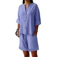 thumbnail image 2 of BXINGOHAI 2 Piece Sets For Women Lounge Wear Matching Two Piece Pajama Fashion Shirts And Shorts Spring Outfit Purple XL, 2 of 6