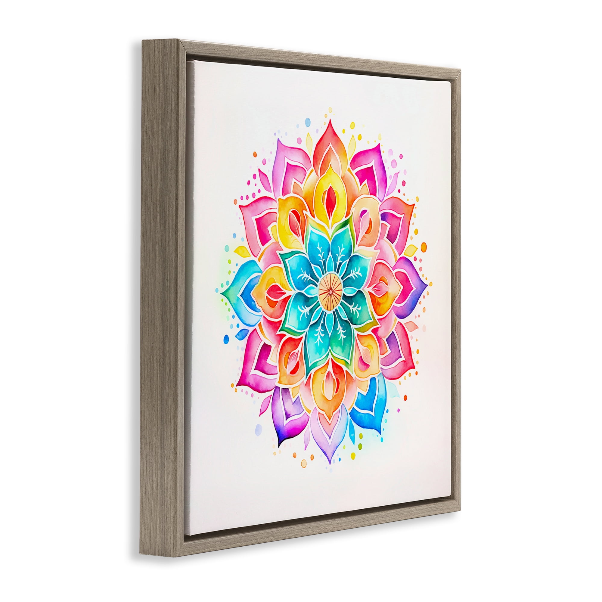 Stupell Industries Bright Rainbow Mandala Abstract Painting Brown Floater Framed Canvas Art Print Wall Art, 25 x 25