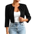 thumbnail image 2 of Scyoekwg Women 3/4 Sleeve Pleated Collarless Cropped Jacket Open Front Short Dressy Shrug Coat Casual Layering Jacket for Wedding Party Daily (Black,S), 2 of 6