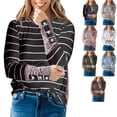 thumbnail image 3 of Blusa de mujer de manga larga con cuello redondo y gemelos con estampado de leopardo y rayas, color negro XXL, 3 of 6