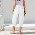 thumbnail image 5 of Womens High Waisted Drawstring Cotton Capri Pants with Pockets Lace Trim Casual Boho Summer Crop White,Size XL, 5 of 5