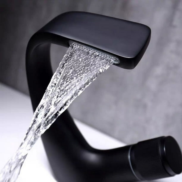 Mezclador de lavabo de un solo orificio negro, mezclador de lavabo de baño de latón, mezclador de lavabo de baño de diseño de lujo