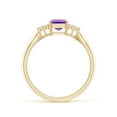 thumbnail image 2 of ANGARA Natural Emerald-Cut Amethyst Solitaire Ring with Trio Diamonds in 14K Yellow Gold for Women (Size-7x5mm) | February Birthstone, Anniversary, Jewelry Gift for Women | Natural Amethyst Ring, 2 of 8
