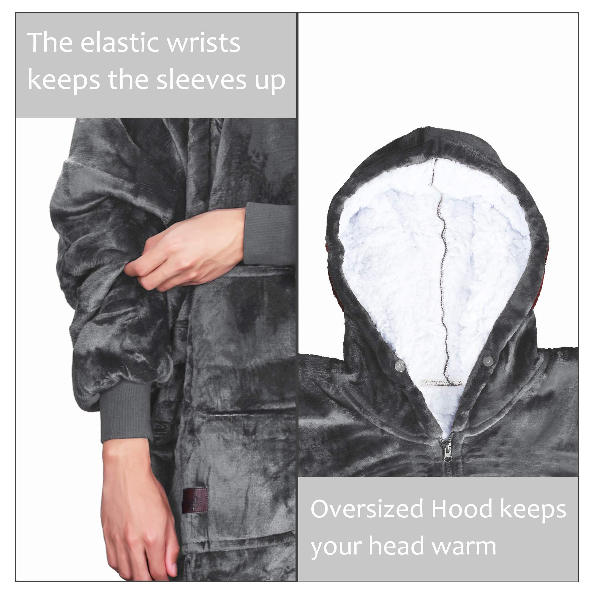 Solaris Deluxe Reversible Fleece Oversized Blanket Sweatshirt with Hood Super Soft Warm Large Plush Sleeved Throws for Adult Wom