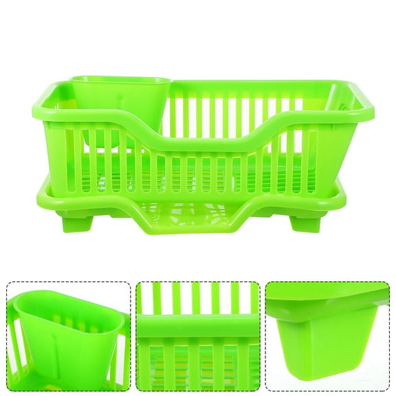 Raindrops Green Plastic Kitchen Dish Rack for Storing Tableware with Fast Draining Grid 7.5 x 4.3 x 6.7 inches