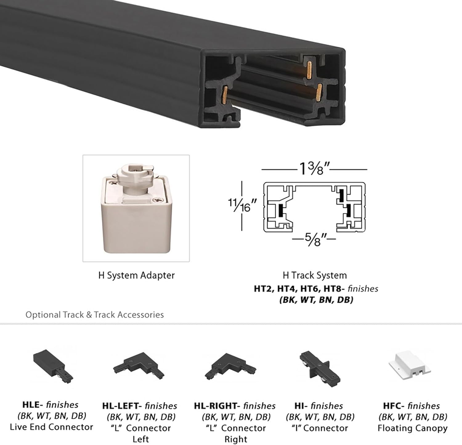 H Track 8FT Single Circuit Field Cuttable 120V for Style 3-Wire Fixtures with 2 Endcaps in Black