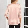 thumbnail image 4 of OGLCCG Girls Silk Satin Blouse Dressy Casual V Neck 3/4 Length Sleeve Tees Tops Solid Color Lightweight Summer T Shirts 4-15 Years, 4 of 7