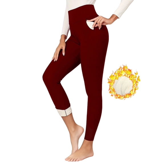 Endives Women's Fleece Line Pants Legging Lamb Fleece Thickened Belly Firming Warm With Pockets Yoga Pants