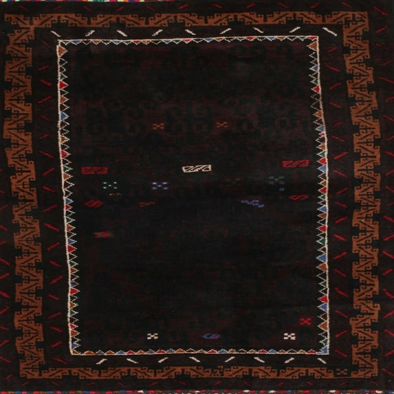 Ahgly Company Machine Washable Indoor Square Contemporary Black Brown Area Rugs, 7' Square