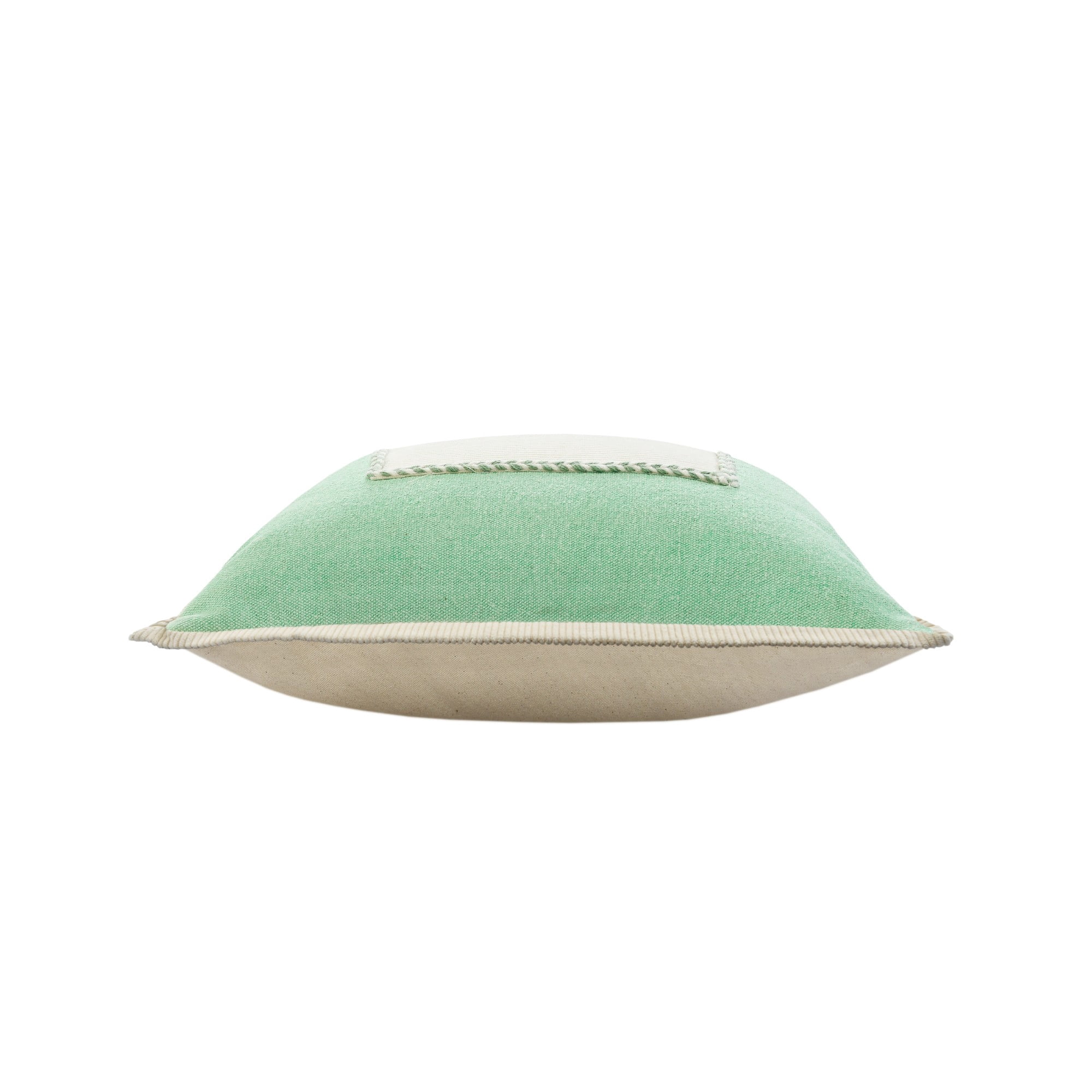 Laddha Home Designs Handwoven Geometric Flanged Throw Pillow Cover - 20" - Green and Cream