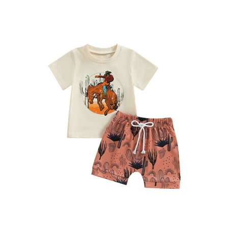 

Bagilaanoe 2pcs Toddler Baby Boy Short Pants Set Short Sleeve Print T Shirt Tops + Shorts 6M 12M 18M 24M 3T Kids Casual Summer Outfits
