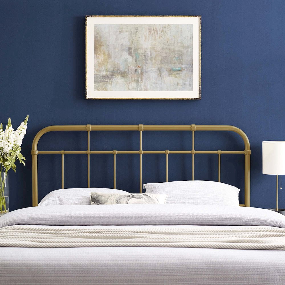 Modway Alessia Modern Farmhouse Queen Metal Spindle Headboard in Gold