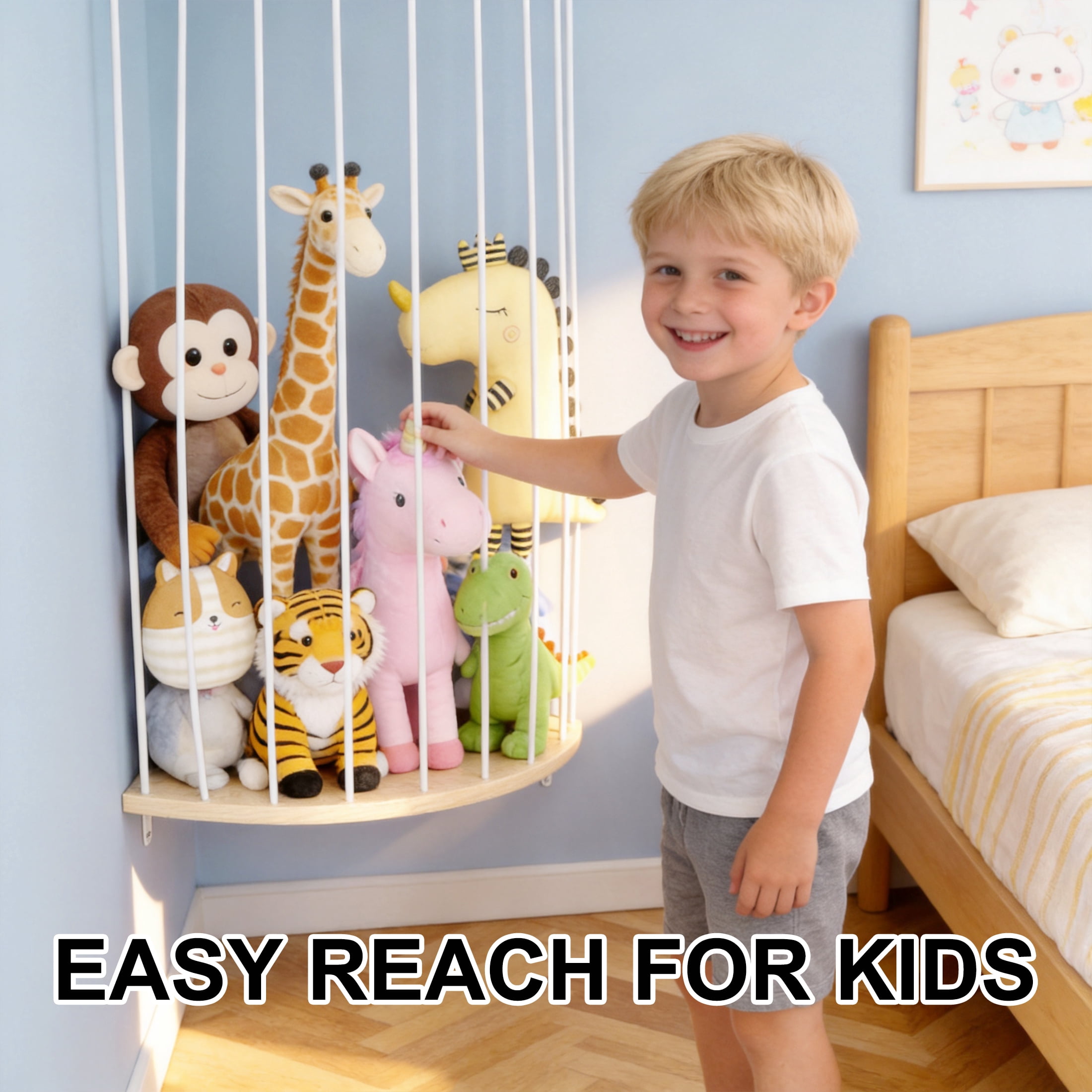 GARITIN Corner Stuffed Animal Storage, Adjustable Plush Toy Holder for Kids Bedroom Playroom Nursery
