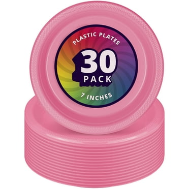 DecorRack 30 Small Plastic Plates, 7 inch Dinner Plates, Light Pink (Pack of 30)