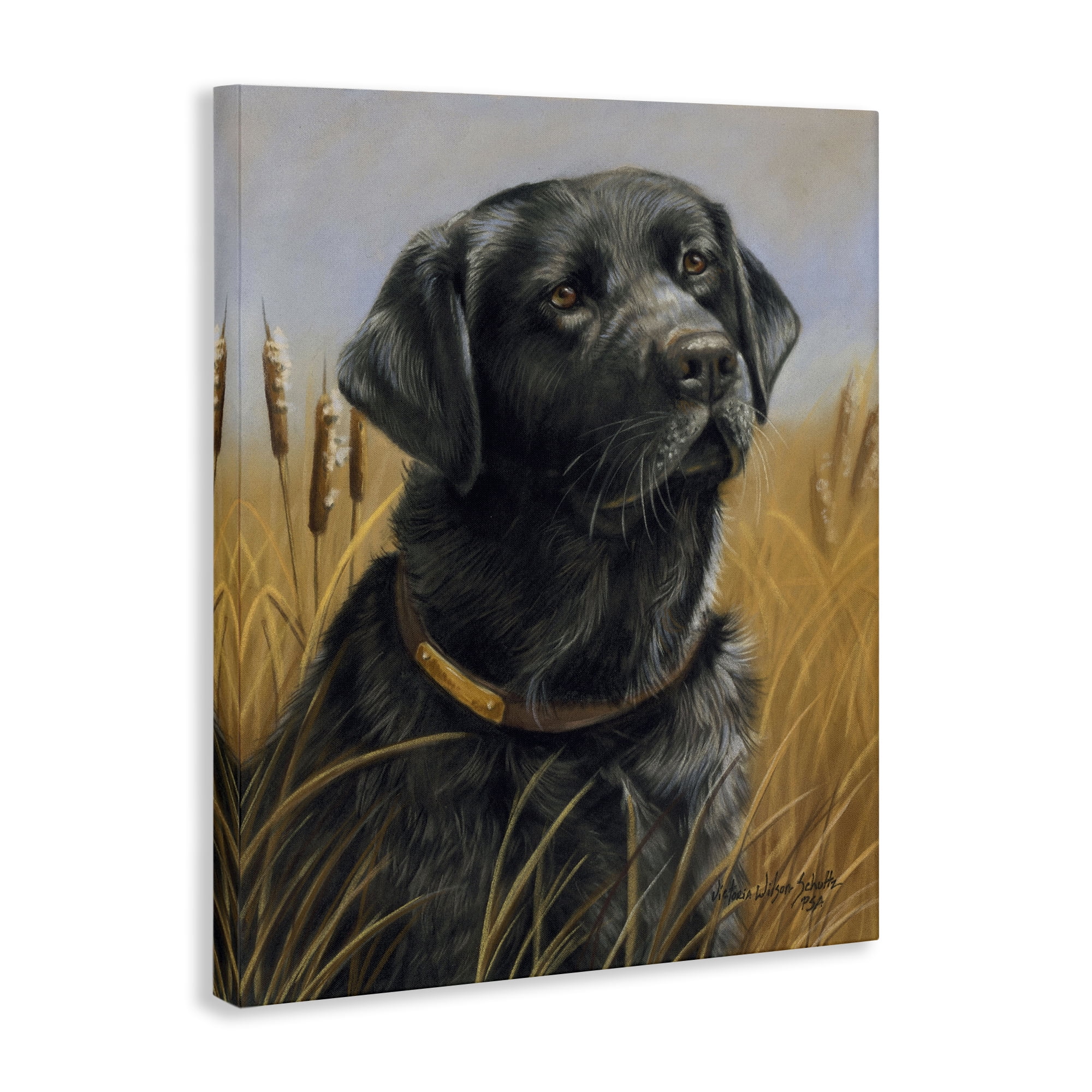 Stupell Industries Black Lab in Nature Animals Painting Wrapped Canvas Art Print Wall Art, 36 x 48