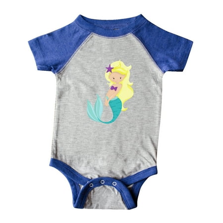 

Inktastic Cute Little Mermaid Blonde Hair Purple Sea Star Gift Baby Girl Bodysuit