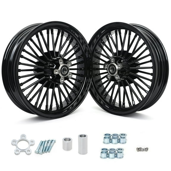 16x3.5 Fat Spoke Wheels Rims Set for Harley Davidson Softail Slim FLS FLSL 2012-2021 2013 2014 2015 2016 2017 2018 2019 2020 Aluminum A356 Powder Coated Black